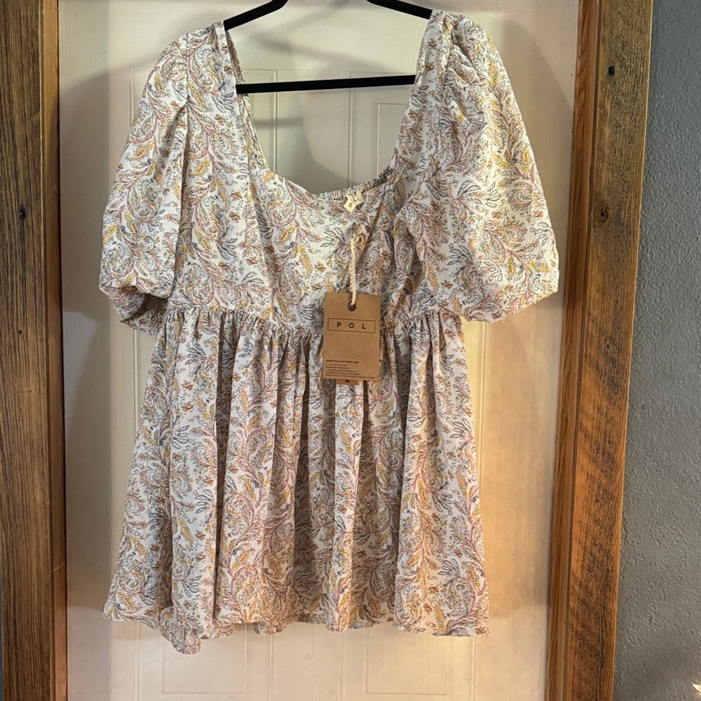 POL Women's Floral Puff Sleeve Blouse - Cream and Yellow